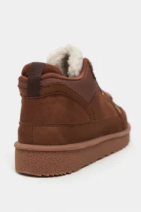 Nisantasi Shoes Lamby Tan Suede Fur Detailed Laced Thick Taban Women Boots - Image 4
