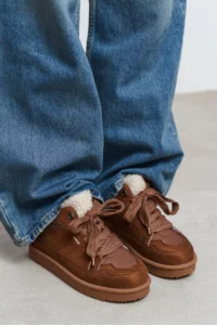 Nisantasi Shoes Lamby Tan Suede Fur Detailed Laced Thick Taban Women Boots - Image 5