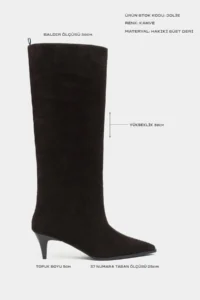 Nisantasi Shoes JOLIE Brown Suede GENUINE Leather Pointed toe Women Heels Boots - Image 2