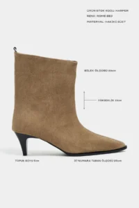 Nisantasi Shoes Harper ROME BEIGE GENUINE SUEDE Kitten Topuk Pointed toe Women Bootie - Image 2