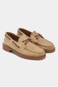 Nisantasi Shoes Janga BEIGE GENUINE SUEDE Thick Taban lace Detailed Women Shoes - Image 6