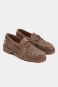 Nisantasi Shoes Janga Dark BEIGE GENUINE SUEDE Thick Taban lace Detailed Women Shoes - Image 6