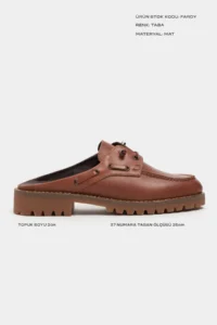 Nisantasi Shoes Fandy Tan MATTE GENUINE Leather lace Detailed Thick Taban Women Loafer Slippers