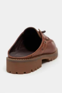 Nisantasi Shoes Fandy Tan MATTE GENUINE Leather lace Detailed Thick Taban Women Loafer Slippers - Image 9