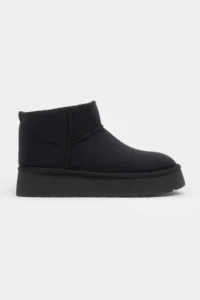 Nisantasi Shoes Mini Black Suede Inside FURRY Thick Sole Women Boots