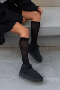 Nisantasi Shoes Mini Black Suede Inside FURRY Thick Sole Women Boots - Image 2