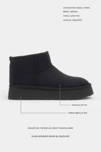 Nisantasi Shoes Mini Black Suede Inside FURRY Thick Sole Women Boots - Image 3