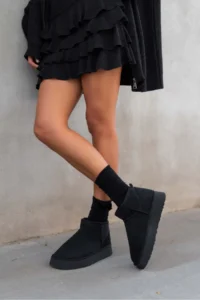 Nisantasi Shoes Mini Black Suede Inside FURRY Thick Sole Women Boots - Image 4
