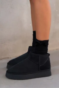 Nisantasi Shoes Mini Black Suede Inside FURRY Thick Sole Women Boots - Image 5
