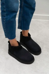 Nisantasi Shoes Mini Black Suede Inside FURRY Thick Sole Women Boots - Image 6