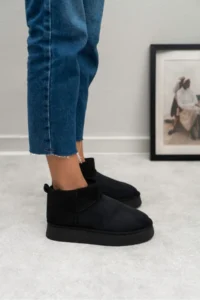 Nisantasi Shoes Mini Black Suede Inside FURRY Thick Sole Women Boots - Image 7