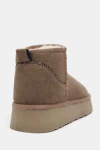 Nisantasi Shoes Mini Dark BEIGE Suede Inside FURRY Thick Sole Women Boots - Image 12