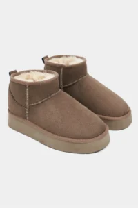 Nisantasi Shoes Mini Dark BEIGE Suede Inside FURRY Thick Sole Women Boots - Image 14