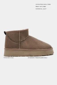 Nisantasi Shoes Mini Dark BEIGE Suede Inside FURRY Thick Sole Women Boots - Image 2