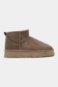 Nisantasi Shoes Mini Dark BEIGE Suede Inside FURRY Thick Sole Women Boots - Image 3