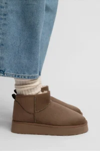 Nisantasi Shoes Mini Dark BEIGE Suede Inside FURRY Thick Sole Women Boots - Image 6