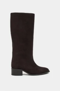 Nisantasi Shoes Jason DARK Brown Suede Leather Pointed toe Zipper Detailed Thick Heels Women Boots