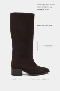 Nisantasi Shoes Jason DARK Brown Suede Leather Pointed toe Zipper Detailed Thick Heels Women Boots - Image 2