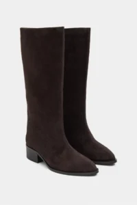 Nisantasi Shoes Jason DARK Brown Suede Leather Pointed toe Zipper Detailed Thick Heels Women Boots - Image 5