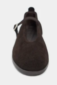 Nisantasi Shoes Nora DARK Brown Suede Leather Hair Clip Detailed Flat Sole Women Flats - Image 5