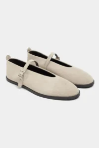 Nisantasi Shoes Nora Beige Suede Leather Hair Clip Detailed Flat Sole Women Flats - Image 7