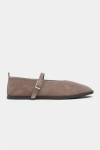 Nisantasi Shoes Nora Dark BEIGE Suede Leather Hair Clip Detailed Flat Sole Women Flats