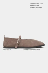 Nisantasi Shoes Nora Dark BEIGE Suede Leather Hair Clip Detailed Flat Sole Women Flats - Image 3