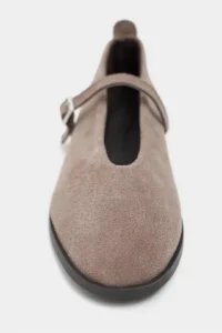 Nisantasi Shoes Nora Dark BEIGE Suede Leather Hair Clip Detailed Flat Sole Women Flats - Image 4