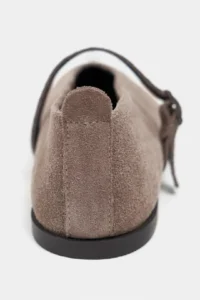 Nisantasi Shoes Nora Dark BEIGE Suede Leather Hair Clip Detailed Flat Sole Women Flats - Image 5