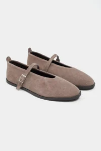 Nisantasi Shoes Nora Dark BEIGE Suede Leather Hair Clip Detailed Flat Sole Women Flats - Image 6