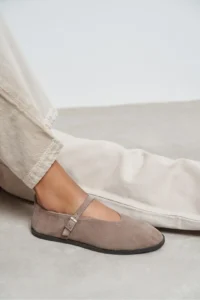 Nisantasi Shoes Nora Dark BEIGE Suede Leather Hair Clip Detailed Flat Sole Women Flats - Image 7