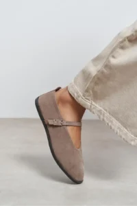 Nisantasi Shoes Nora Dark BEIGE Suede Leather Hair Clip Detailed Flat Sole Women Flats - Image 8