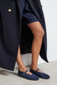 Nisantasi Shoes Nora NAVY BLUE Suede Leather Hair Clip Detailed Flat Sole Women Flats - Image 2