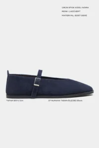 Nisantasi Shoes Nora NAVY BLUE Suede Leather Hair Clip Detailed Flat Sole Women Flats - Image 3
