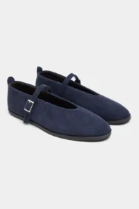 Nisantasi Shoes Nora NAVY BLUE Suede Leather Hair Clip Detailed Flat Sole Women Flats - Image 7