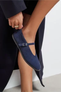 Nisantasi Shoes Nora NAVY BLUE Suede Leather Hair Clip Detailed Flat Sole Women Flats - Image 8