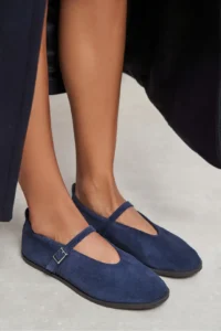 Nisantasi Shoes Nora NAVY BLUE Suede Leather Hair Clip Detailed Flat Sole Women Flats - Image 9