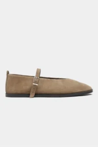 Nisantasi Shoes Nora ROME BEIGE Suede Leather Hair Clip Detailed Flat Sole Women Flats