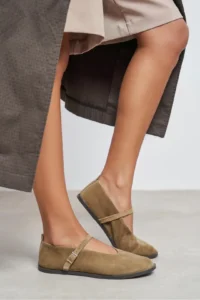 Nisantasi Shoes Nora ROME BEIGE Suede Leather Hair Clip Detailed Flat Sole Women Flats - Image 10