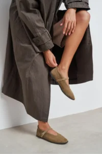 Nisantasi Shoes Nora ROME BEIGE Suede Leather Hair Clip Detailed Flat Sole Women Flats - Image 2