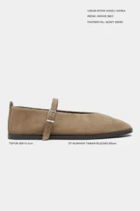 Nisantasi Shoes Nora ROME BEIGE Suede Leather Hair Clip Detailed Flat Sole Women Flats - Image 3