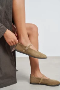Nisantasi Shoes Nora ROME BEIGE Suede Leather Hair Clip Detailed Flat Sole Women Flats - Image 8