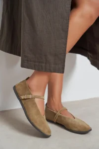 Nisantasi Shoes Nora ROME BEIGE Suede Leather Hair Clip Detailed Flat Sole Women Flats - Image 9