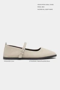Nisantasi Shoes Jade Beige Suede Leather Double Hair Clip Detailed Flat Sole Women Flats - Image 3
