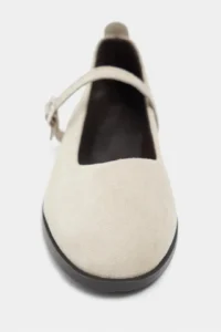 Nisantasi Shoes Jade Beige Suede Leather Double Hair Clip Detailed Flat Sole Women Flats - Image 4