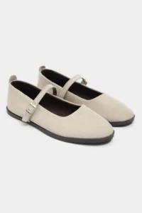 Nisantasi Shoes Jade Beige Suede Leather Double Hair Clip Detailed Flat Sole Women Flats - Image 6