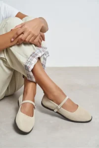 Nisantasi Shoes Jade Beige Suede Leather Double Hair Clip Detailed Flat Sole Women Flats - Image 7