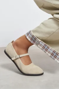 Nisantasi Shoes Jade Beige Suede Leather Double Hair Clip Detailed Flat Sole Women Flats - Image 8