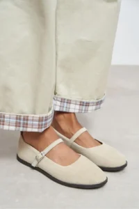 Nisantasi Shoes Jade Beige Suede Leather Double Hair Clip Detailed Flat Sole Women Flats - Image 9