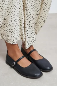 Nisantasi Shoes Jade Black MATTE Double Hair Clip Detailed Flat Sole Women Flats - Image 2